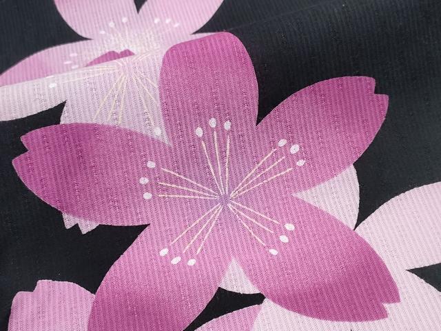 平和屋着物∴夏物 浴衣 舞桜 黒地 綿 逸品 CABD2540ng