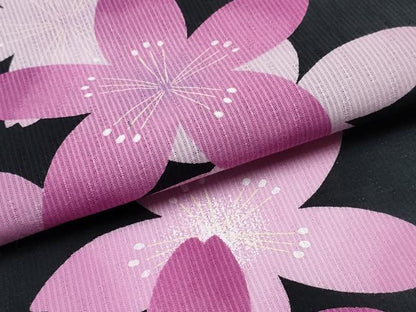 平和屋着物∴夏物 浴衣 舞桜 黒地 綿 逸品 CABD2540ng