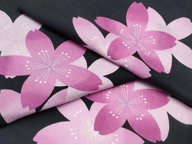 平和屋着物∴夏物 浴衣 舞桜 黒地 綿 逸品 CABD2540ng