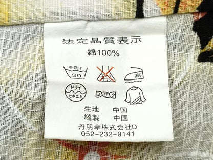 平和屋着物∴夏物 浴衣 綿紅梅 舞花尽くし 黒地 綿 逸品 CABD2541ng