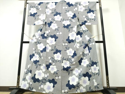 平和屋着物∴夏物 浴衣 舞桜 縞 CABD2542ng