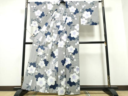 平和屋着物∴夏物 浴衣 舞桜 縞 CABD2542ng