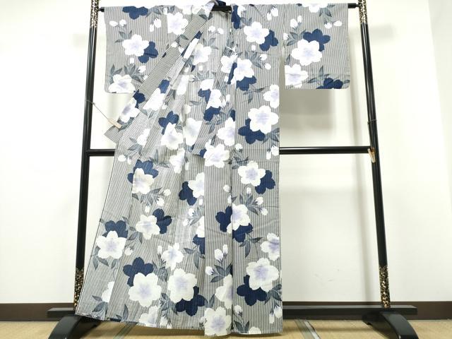 平和屋着物∴夏物 浴衣 舞桜 縞 CABD2542ng