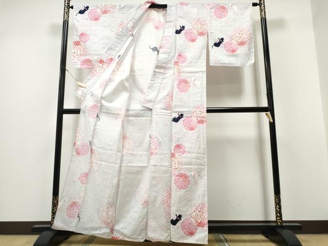平和屋着物∴夏物　浴衣　毬　猫　綿　逸品　CABD2544ng