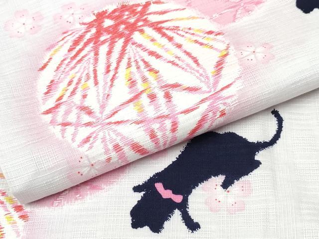 平和屋着物∴夏物　浴衣　毬　猫　綿　逸品　CABD2544ng