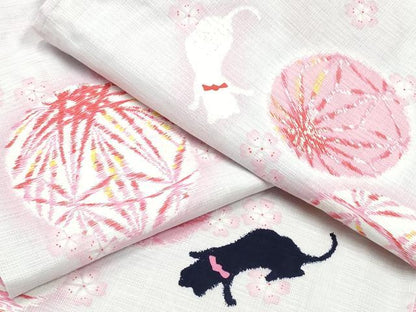 平和屋着物∴夏物　浴衣　毬　猫　綿　逸品　CABD2544ng