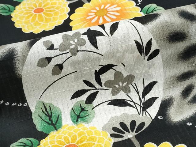 平和屋着物∴夏物 浴衣 団扇舞花文 黒地 綿 逸品 CABD2545ng