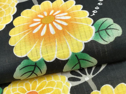 平和屋着物∴夏物 浴衣 団扇舞花文 黒地 綿 逸品 CABD2545ng