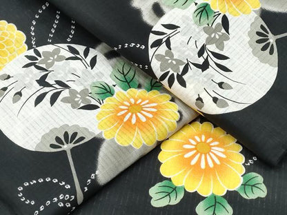 平和屋着物∴夏物 浴衣 団扇舞花文 黒地 綿 逸品 CABD2545ng