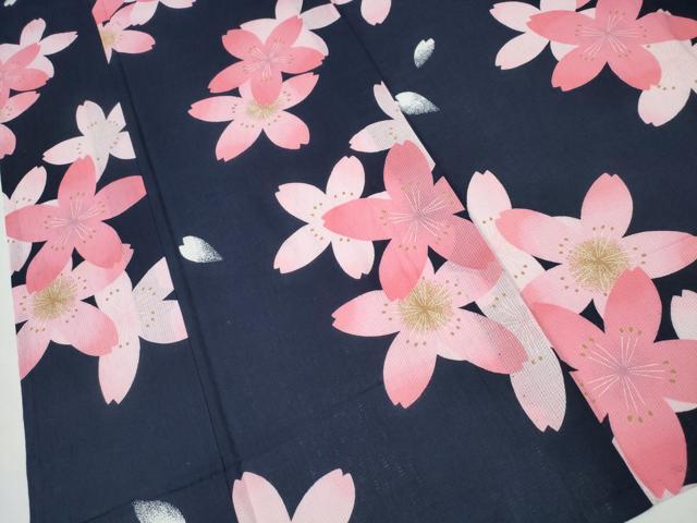 平和屋着物∴夏物 浴衣 舞桜 濃紺地 綿 逸品 CABD2546ng