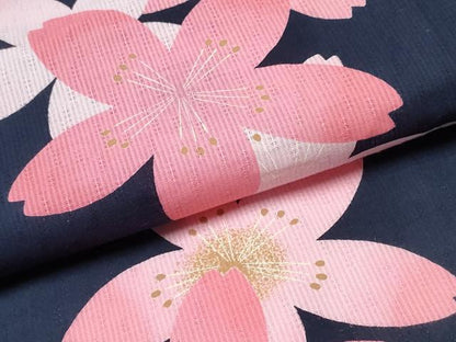 平和屋着物∴夏物 浴衣 舞桜 濃紺地 綿 逸品 CABD2546ng