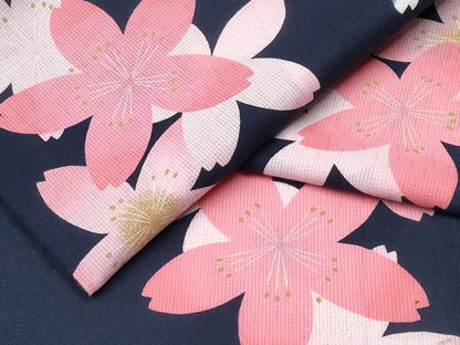 平和屋着物∴夏物 浴衣 舞桜 濃紺地 綿 逸品 CABD2546ng