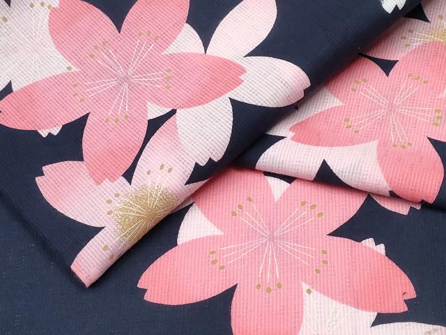 平和屋着物∴夏物 浴衣 舞桜 濃紺地 綿 逸品 CABD2546ng