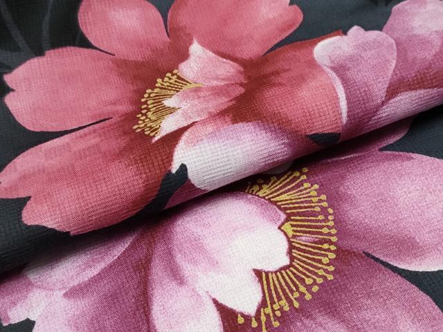 平和屋着物∴夏物 浴衣 牡丹 黒地 綿 逸品 CABD2548ng