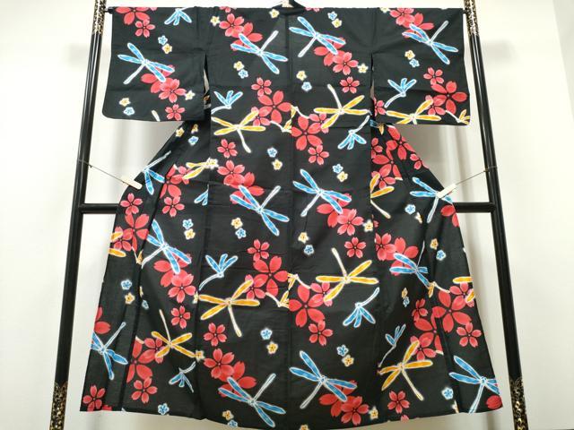 平和屋着物∴夏物 浴衣 蜻蛉 舞花文 黒地 逸品 CABD2550ng