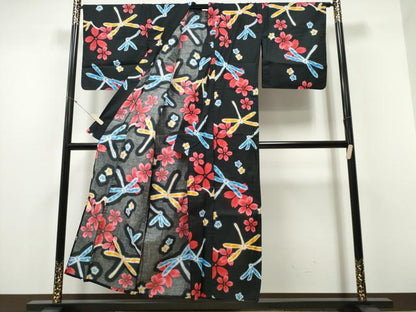 平和屋着物∴夏物 浴衣 蜻蛉 舞花文 黒地 逸品 CABD2550ng