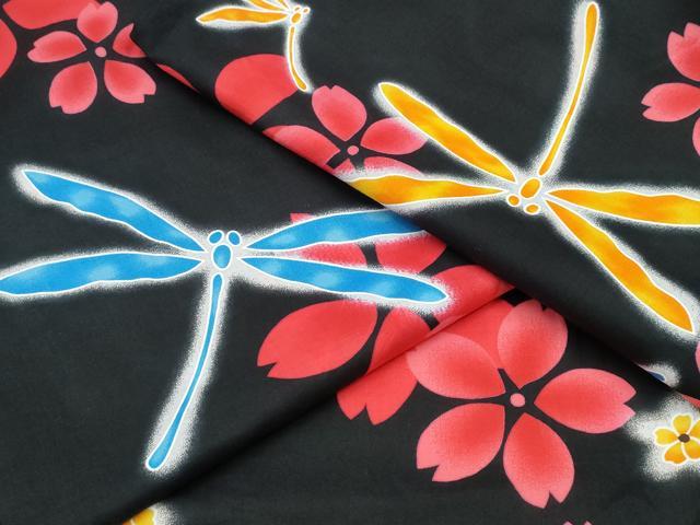 平和屋着物∴夏物 浴衣 蜻蛉 舞花文 黒地 逸品 CABD2550ng