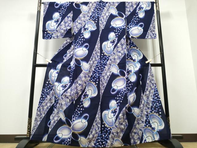 平和屋着物∴夏物 浴衣 水玉吉祥丸文 綿 逸品 CABD2551ng