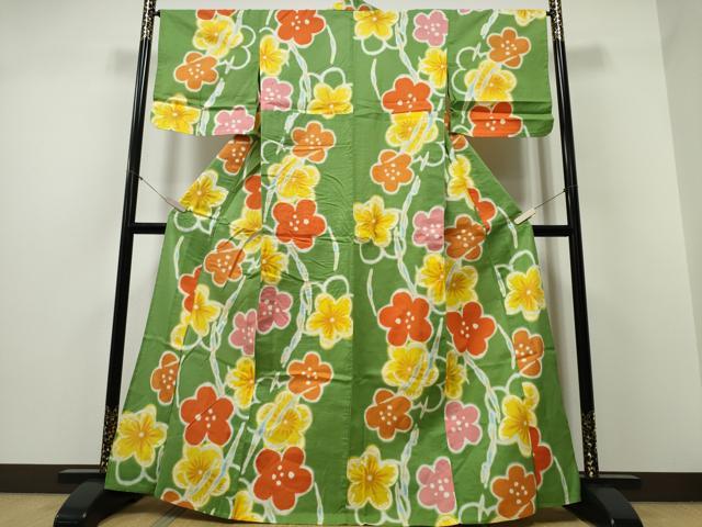 平和屋着物∴夏物 浴衣 枝梅文 綿 逸品 CABD2553ng