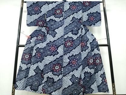 平和屋着物∴夏物 浴衣 有松鳴海絞り 斜線麻の葉舞花文 綿 逸品 CABD2558ng