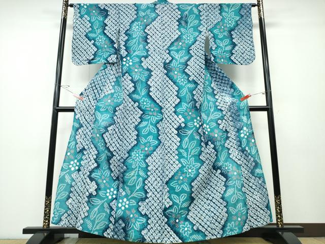 平和屋着物∴夏物 浴衣 有松鳴海絞り よろけ縞舞花文 綿 逸品 CABD2562ng
