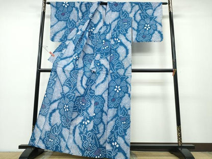 平和屋着物∴夏物 浴衣 有松鳴海絞り 流水花文 綿 逸品 CABD2566ng