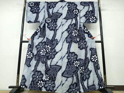 平和屋着物∴夏物 浴衣 有松鳴海絞り 流水扇花文 綿 逸品 CABD2573ng