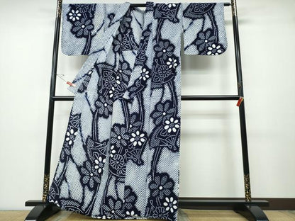 平和屋着物∴夏物 浴衣 有松鳴海絞り 流水扇花文 綿 逸品 CABD2573ng