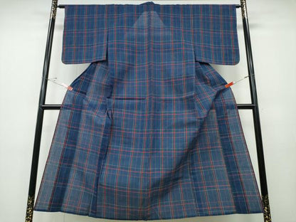 平和屋着物∴夏物 阿波しじら織 浴衣 格子柄 綿 逸品 未使用 CABD2578ng