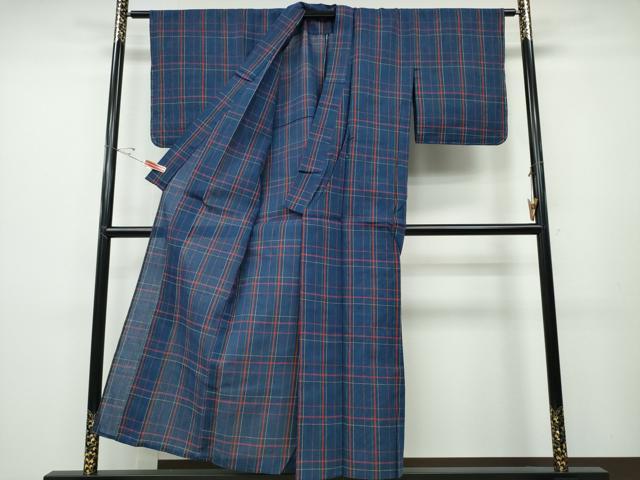 平和屋着物∴夏物 阿波しじら織 浴衣 格子柄 綿 逸品 未使用 CABD2578ng