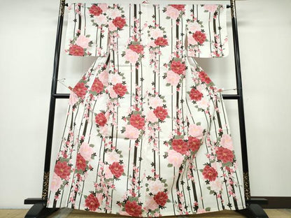 平和屋着物∴夏物 浴衣 牡丹 間道 綿 逸品 CABD2582ng