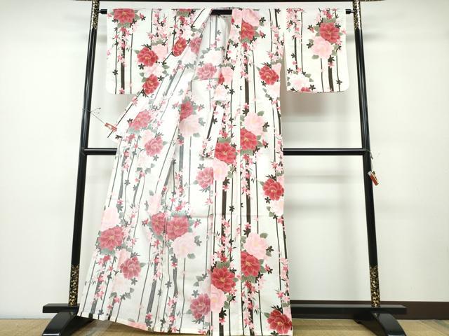 平和屋着物∴夏物 浴衣 牡丹 間道 綿 逸品 CABD2582ng