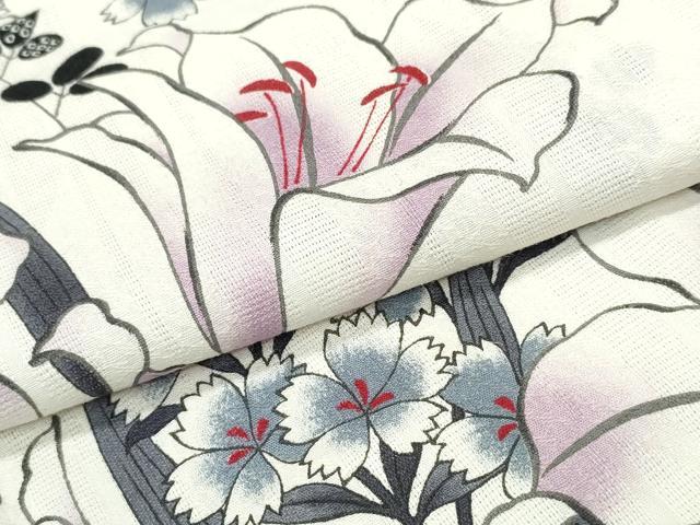 平和屋着物∴夏物 浴衣 ゆり 百合草花文 嵐山よしむら 綿 逸品 CABD2583ng