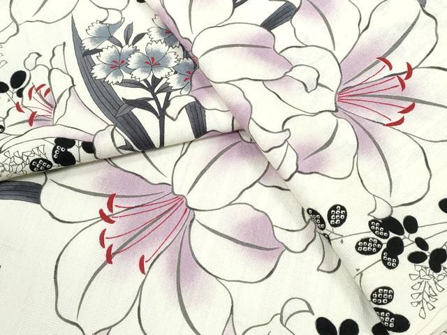 平和屋着物∴夏物 浴衣 ゆり 百合草花文 嵐山よしむら 綿 逸品 CABD2583ng