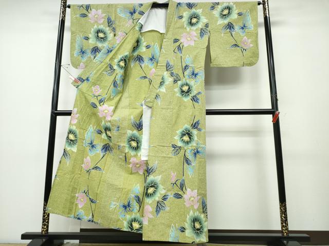 平和屋着物∴夏物 浴衣 舞蝶花文 綿 逸品 CABD2584ng