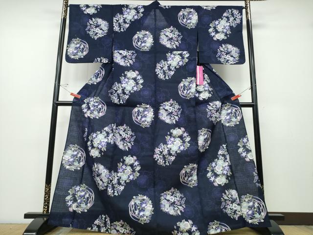 平和屋着物∴夏物 浴衣 花丸文 綿 逸品 未使用 CABD2586ng