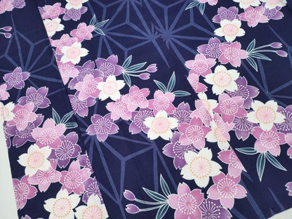 平和屋着物∴夏物 浴衣 綿紅梅 舞桜 麻の葉文様 綿 逸品 CABD2587ng