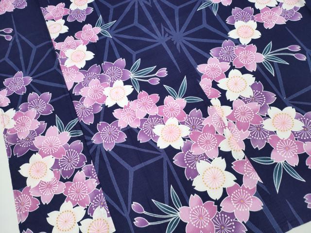 平和屋着物∴夏物 浴衣 綿紅梅 舞桜 麻の葉文様 綿 逸品 CABD2587ng
