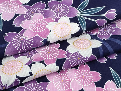 平和屋着物∴夏物 浴衣 綿紅梅 舞桜 麻の葉文様 綿 逸品 CABD2587ng