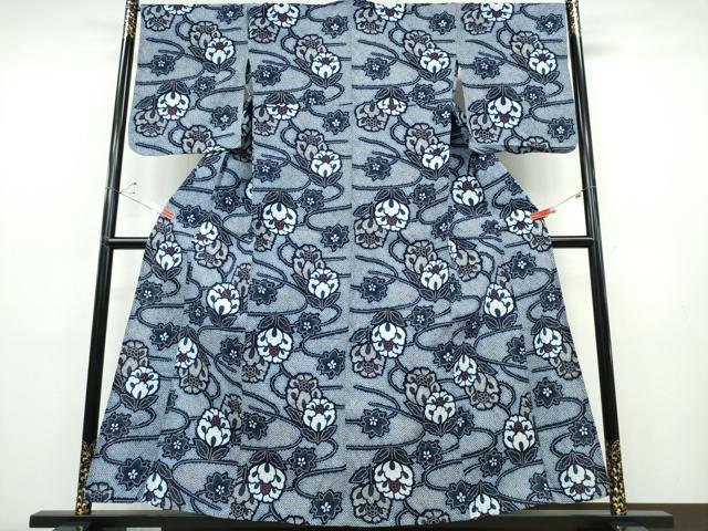 平和屋着物∴夏物 浴衣 流水草花文 綿 逸品 CABD2596ng
