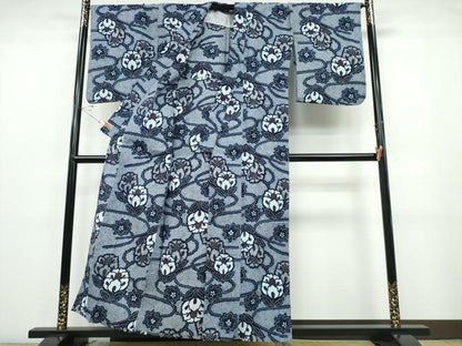 平和屋着物∴夏物 浴衣 流水草花文 綿 逸品 CABD2596ng