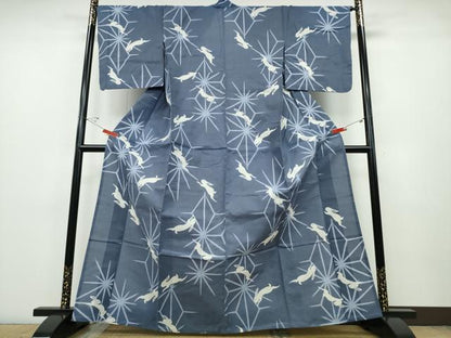 平和屋着物∴夏物 浴衣 跳兎 麻の葉文様 綿 逸品 CABD2600ng