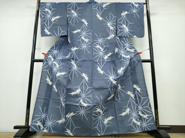 平和屋着物∴夏物 浴衣 跳兎 麻の葉文様 綿 逸品 CABD2600ng