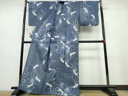 平和屋着物∴夏物 浴衣 跳兎 麻の葉文様 綿 逸品 CABD2600ng