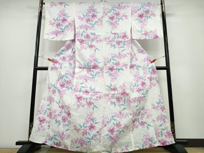 平和屋着物∴夏物 浴衣 百合 草花文 綿 逸品 CABD2603ng