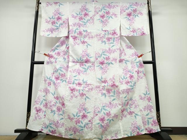 平和屋着物∴夏物 浴衣 百合 草花文 綿 逸品 CABD2603ng