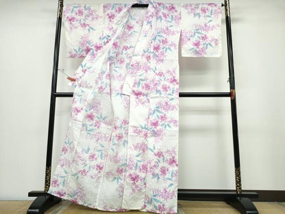 平和屋着物∴夏物 浴衣 百合 草花文 綿 逸品 CABD2603ng