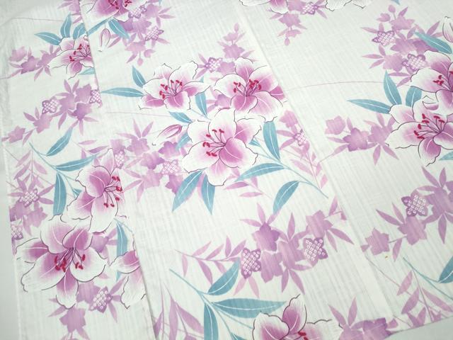 平和屋着物∴夏物 浴衣 百合 草花文 綿 逸品 CABD2603ng