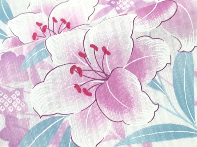 平和屋着物∴夏物 浴衣 百合 草花文 綿 逸品 CABD2603ng