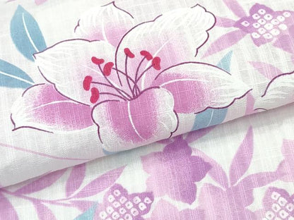 平和屋着物∴夏物 浴衣 百合 草花文 綿 逸品 CABD2603ng